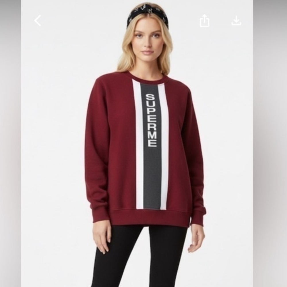 Supreme Burgundy Red & White Logo Sweatshirt Cotton